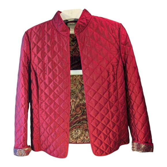 Neiman Marcus 100% Silk Quilted Red Vintage Open Front Jacket M Paisley Lined - Picture 1 of 6